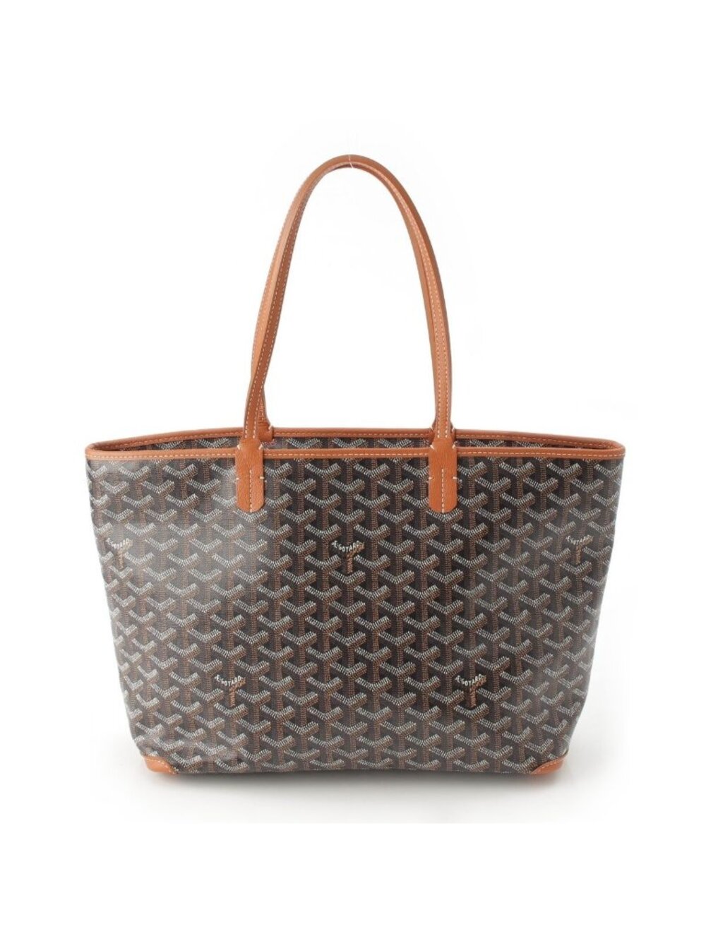 Goyard Artois PM Goyardine Canvas Herringbone Tote Bag Black Tan Brown